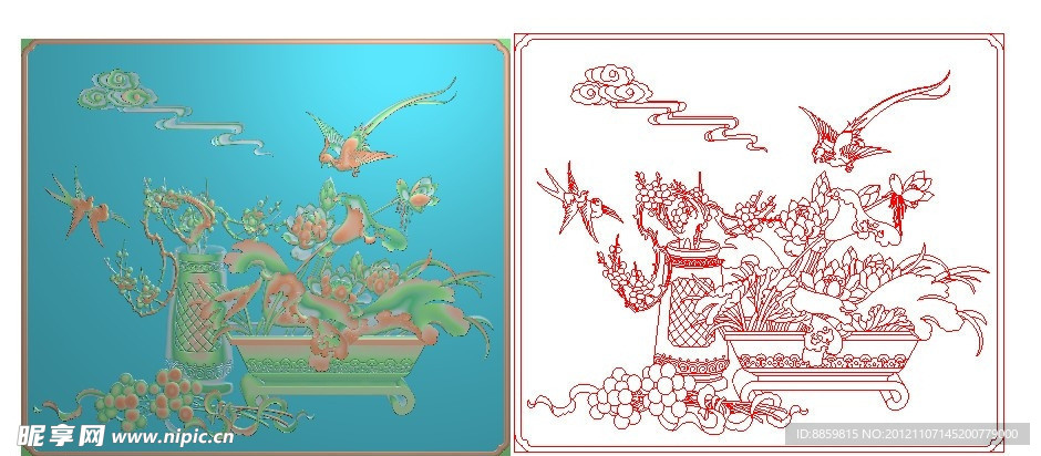 精雕图 花香引鸟 jdp