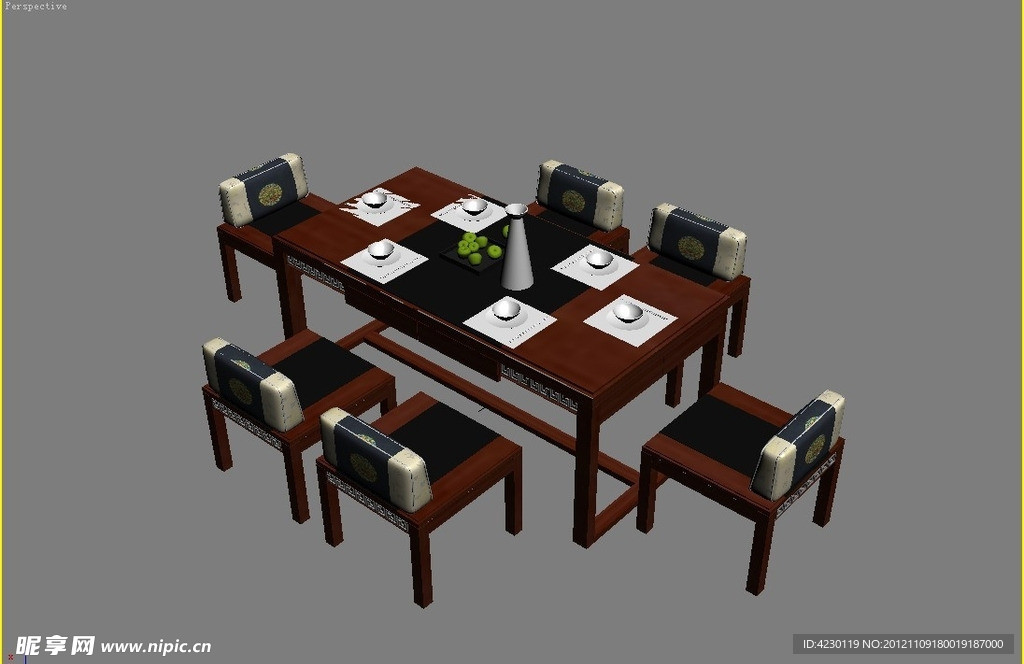中式餐桌餐桌椅 版本3dmax2009