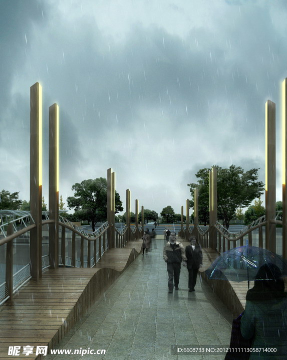 雨中的城市公园效果图