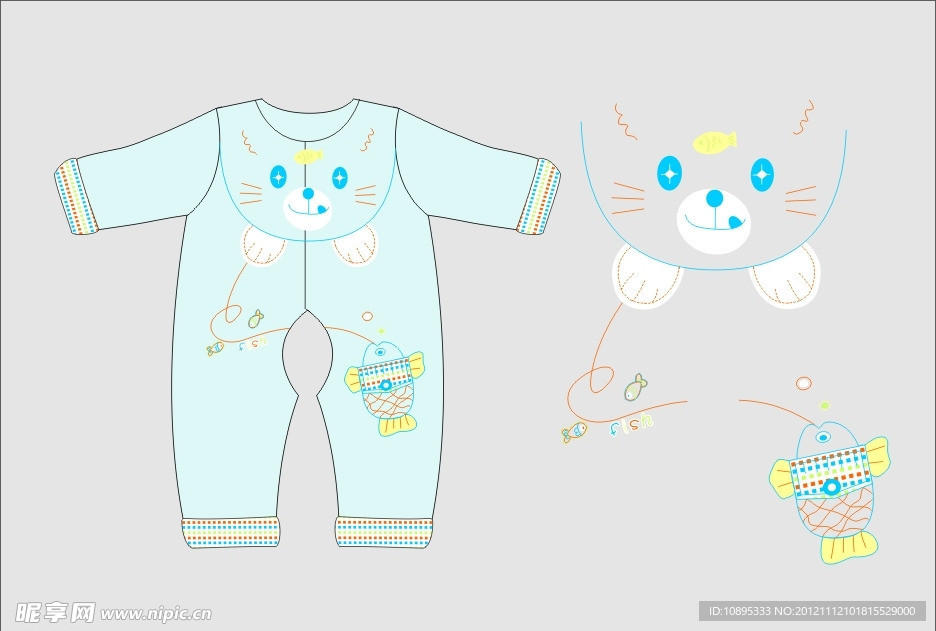 婴儿哈衣服装设计手稿