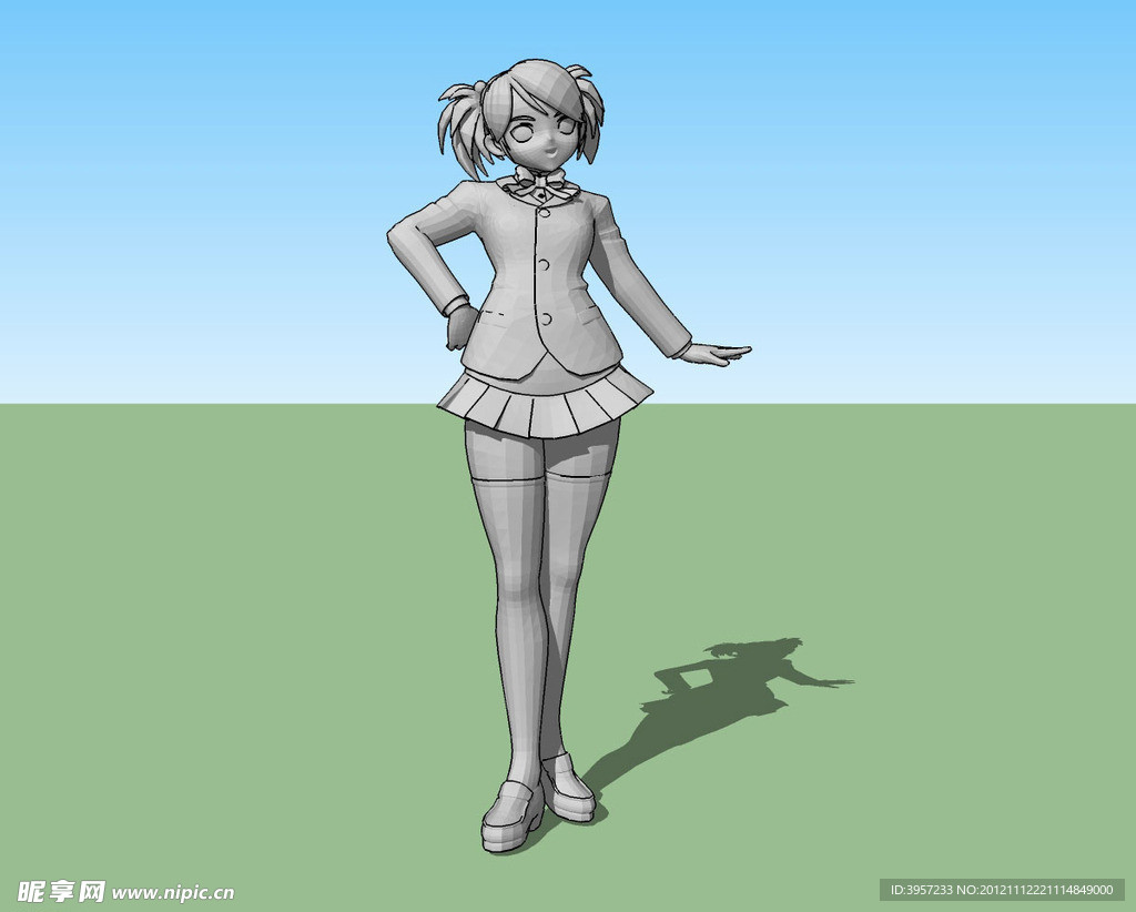 美女叉腰3d模型