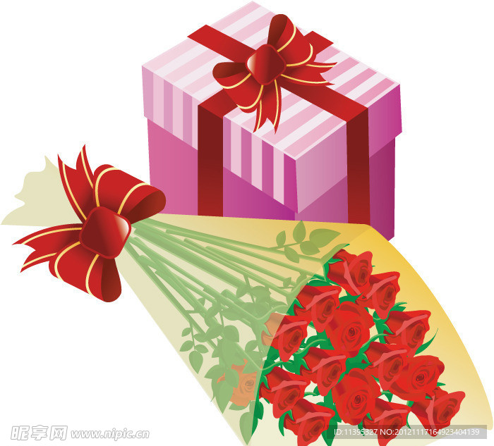 礼物盒子蝴蝶结丝带花束节日