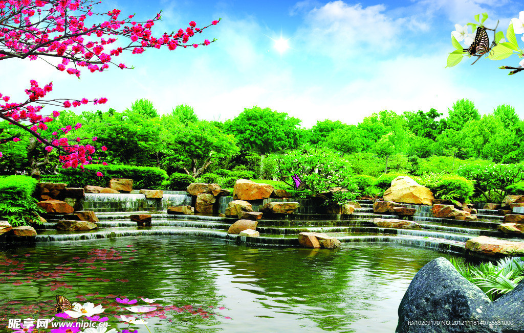 水池风景画