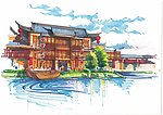 茶楼手绘