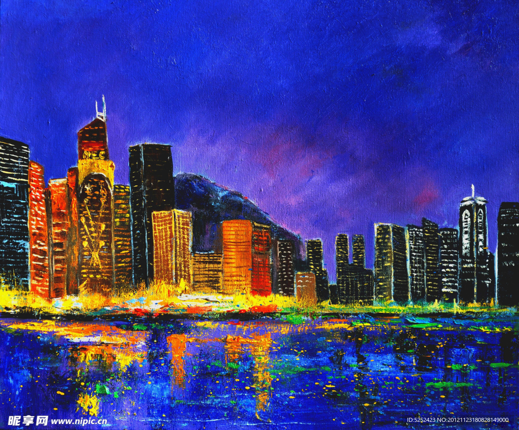 油画 都市夜景