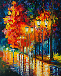 油画 雨夜漫步