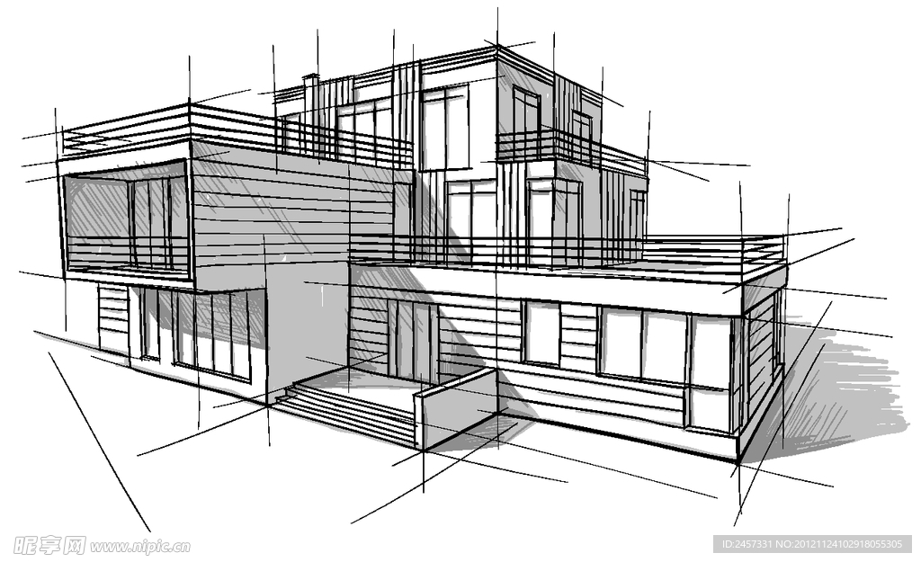 素描城市建筑 商店
