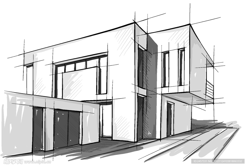 素描城市建筑 别墅