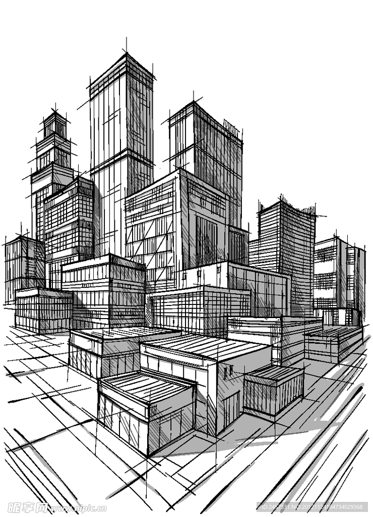 素描城市建筑