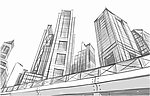素描仰视城市建筑