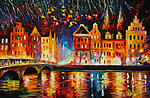 油画 河岸夜景