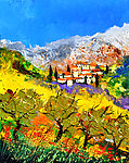 油画 秋色山村