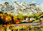 油画 山村秋色