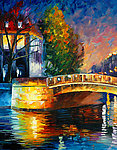 油画 小桥夜景