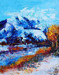 油画 雪山河流