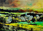 油画 山村景色