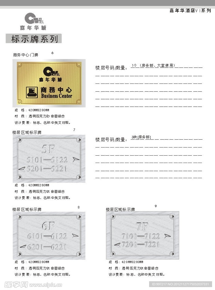 酒店部门门牌