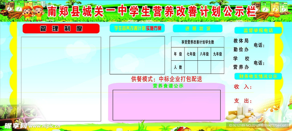 学校营养公示栏