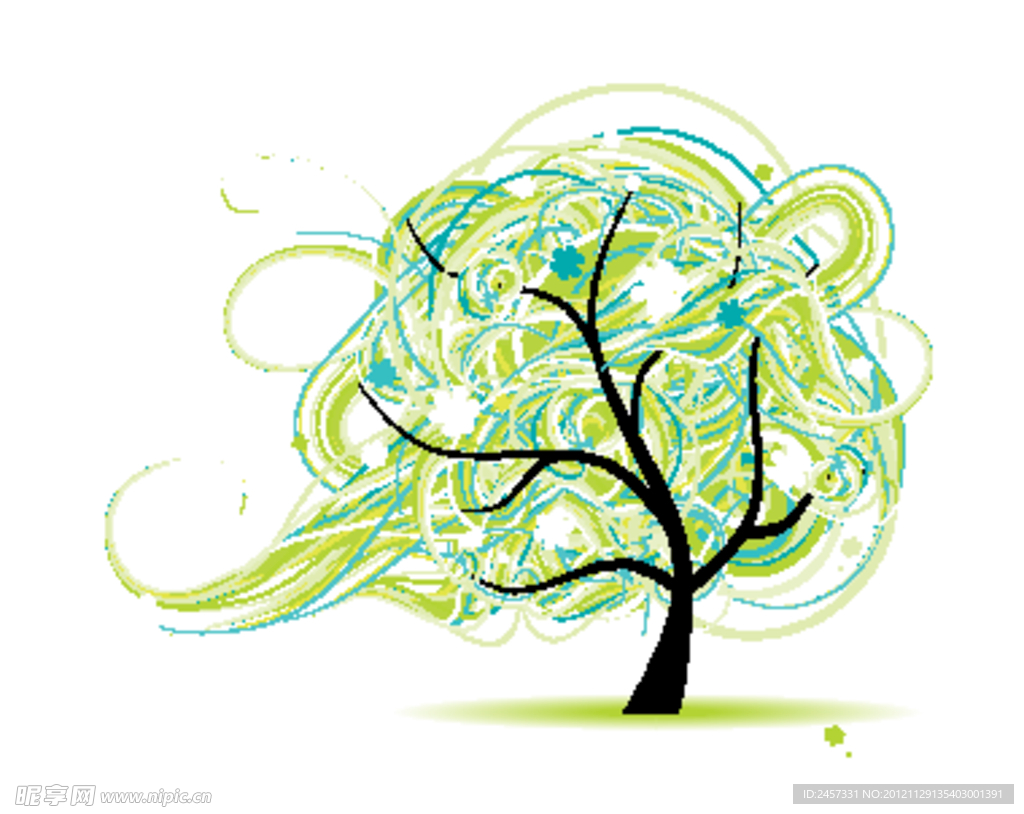 绿色动感线条花纹树木
