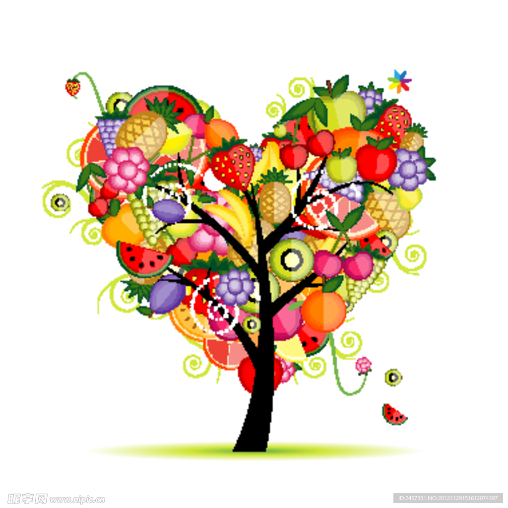 爱心水果花纹树木
