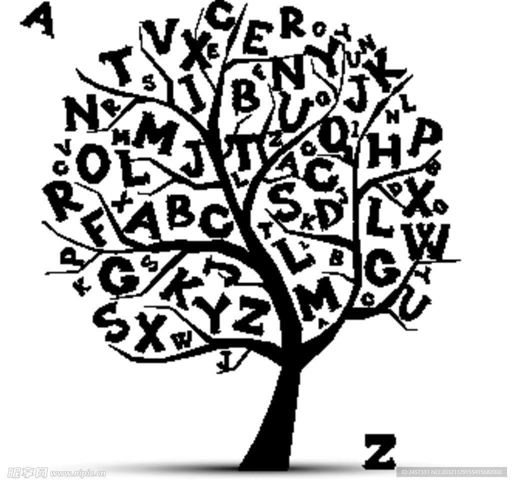 素描字母花纹树木