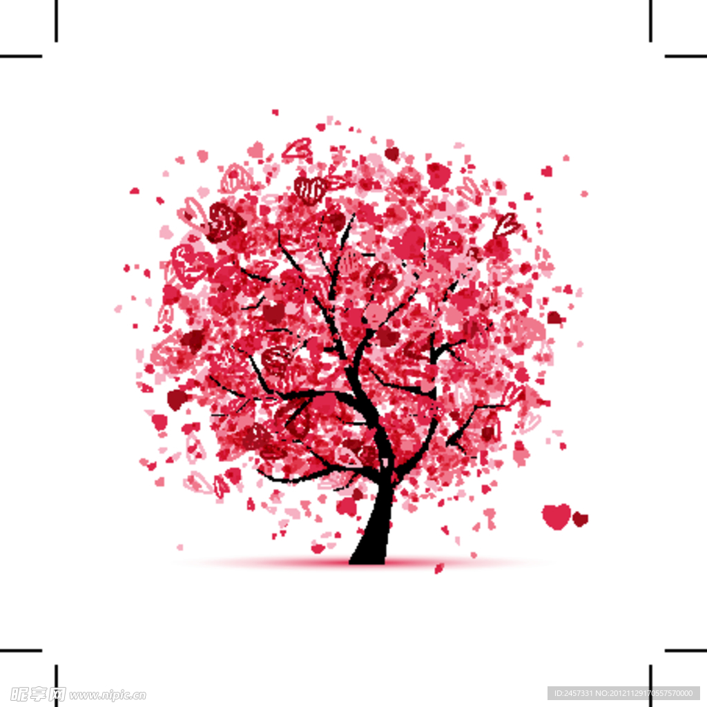 红色爱心花纹树木