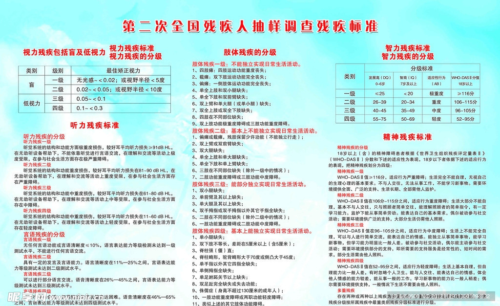 全国残疾人抽样调查残疾标准