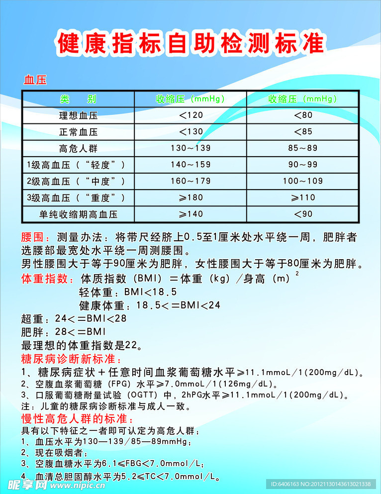 健康指标自助检测标准