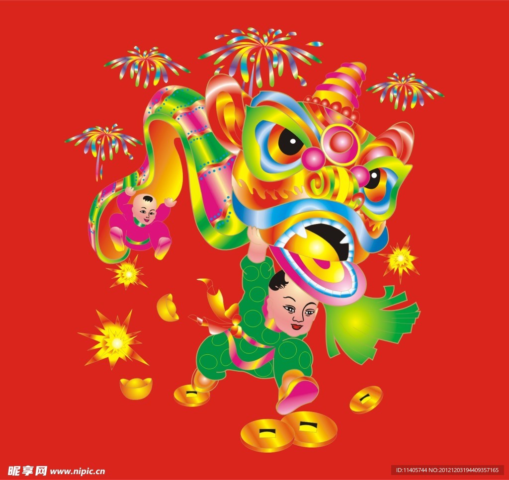 烟花舞狮