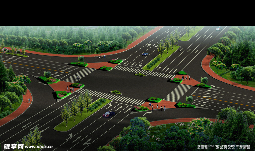 道路绿化 园林 十字路口设计