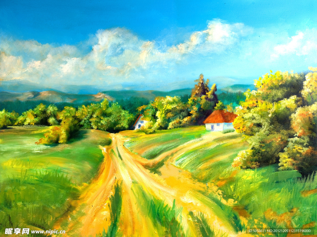 小道风景油画