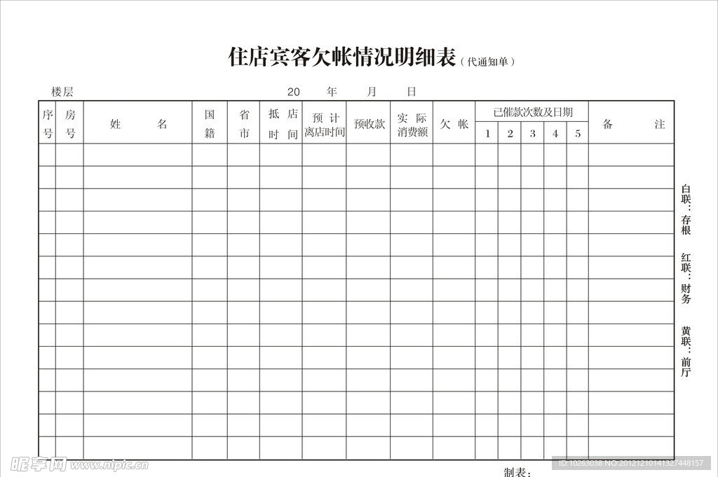 住店宾客欠账情况明细表