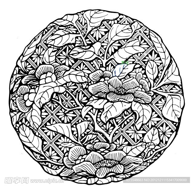 圆形图案 花卉系列 吉祥纹样 芍药花