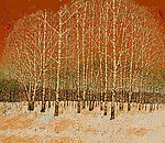 版画木刻下雪的树林