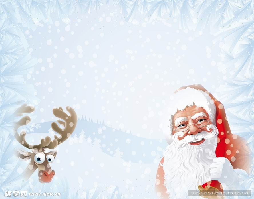 手绘圣诞老人和梅花鹿