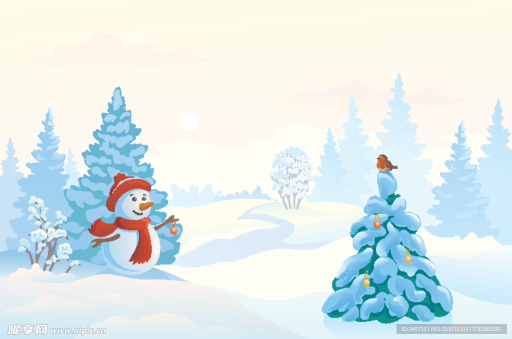 卡通雪人圣诞树 圣诞背景