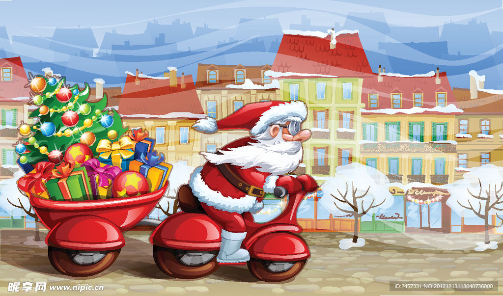 骑车的圣诞老人 圣诞背景