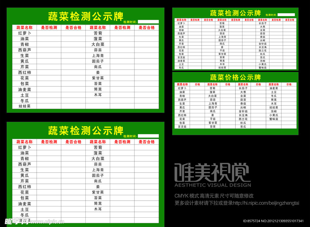 蔬菜检测公示牌