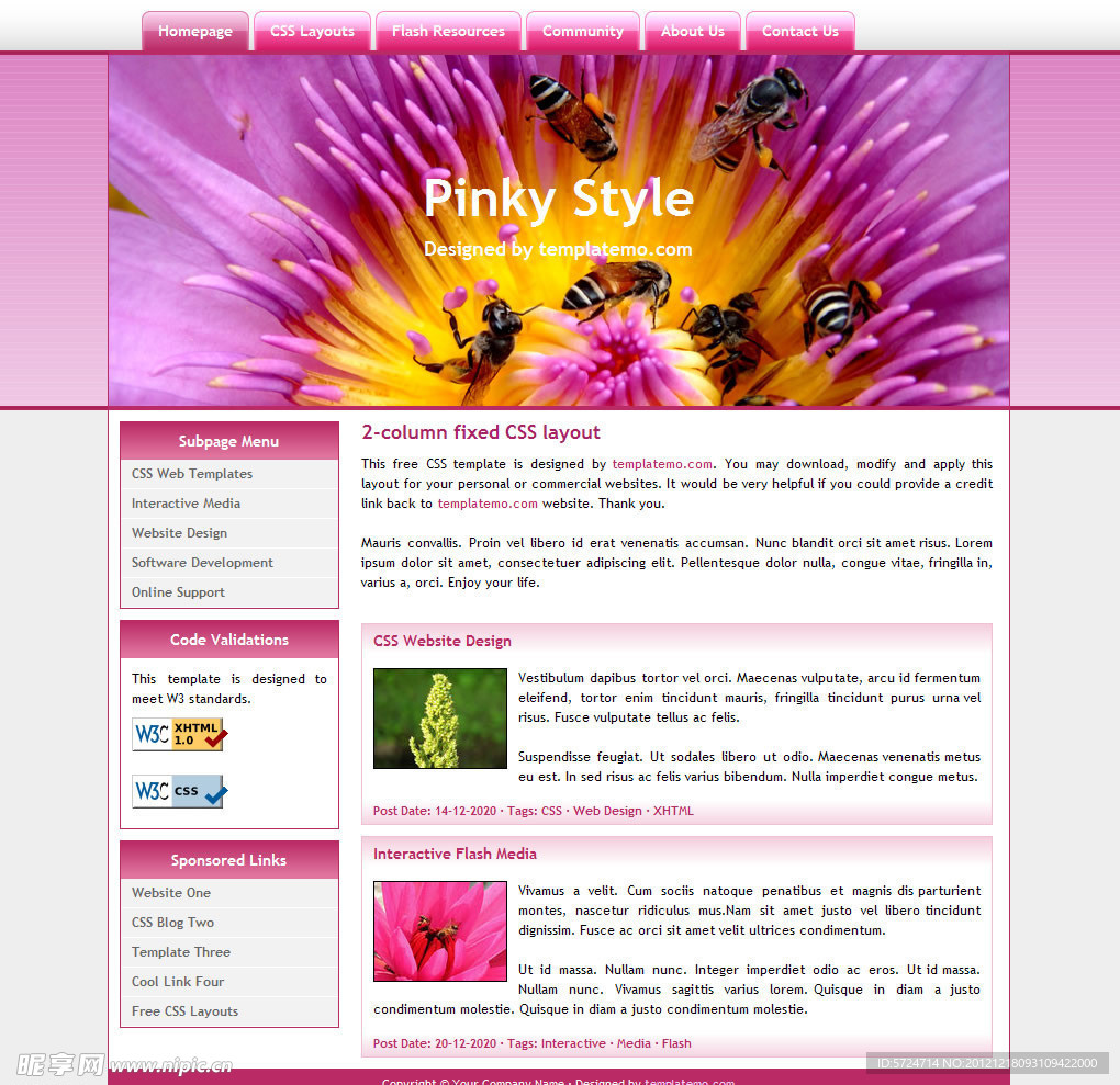 淡红色的蜂蜜销售CSS网站模版