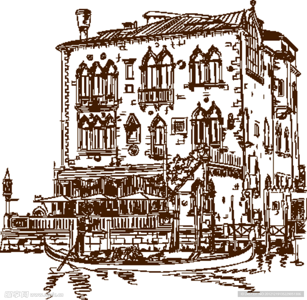 素描沿海城市建筑