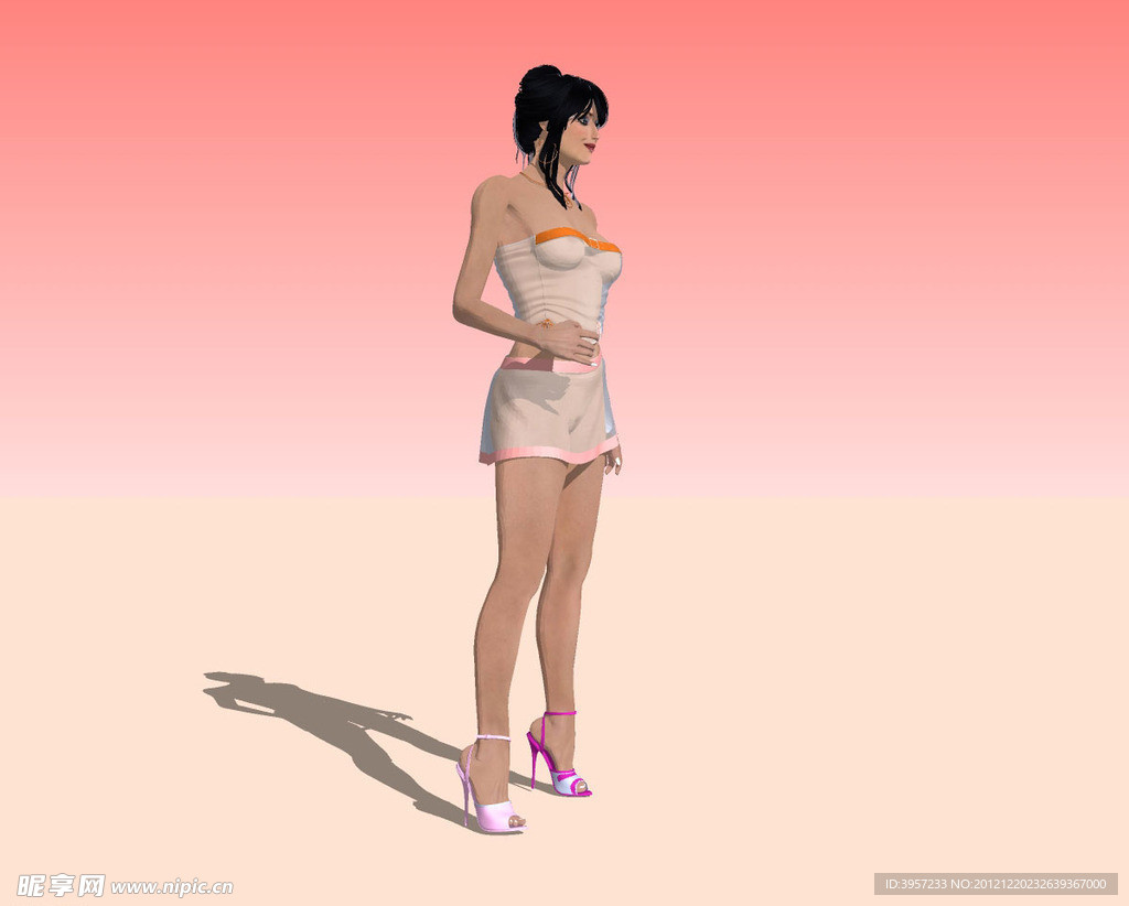 美女站式精细3D模型