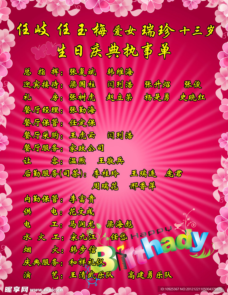 生日执事单