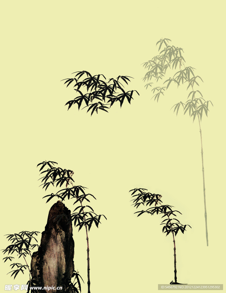 水墨山竹子移门