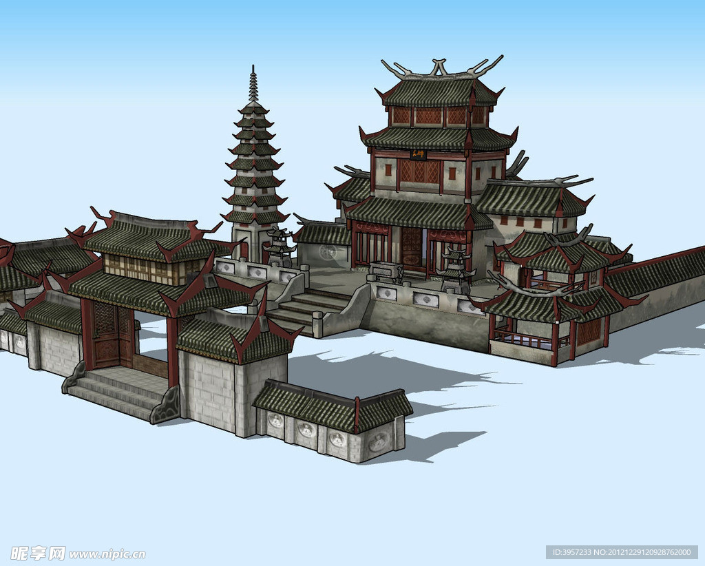 寺庙精致3D模型