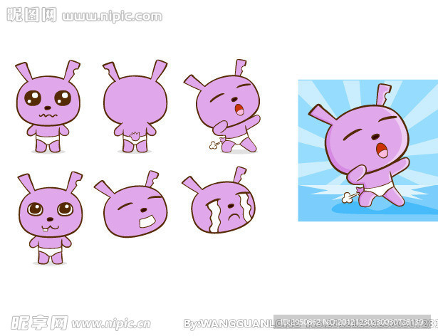 可爱紫色小兔子矢量造型图