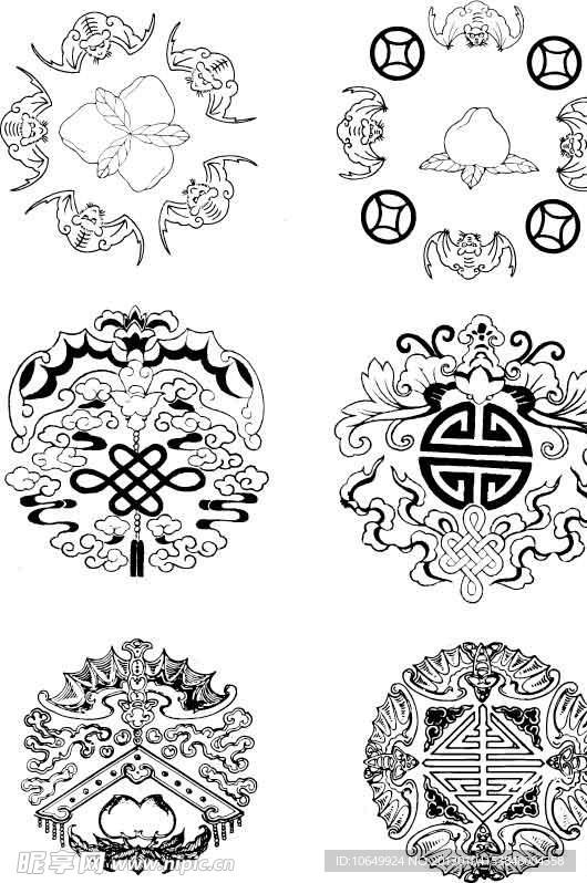 蝙蝠 古典花纹 回纹 桃子 钱币纹