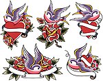 红心 小鸟 玫瑰花卡片