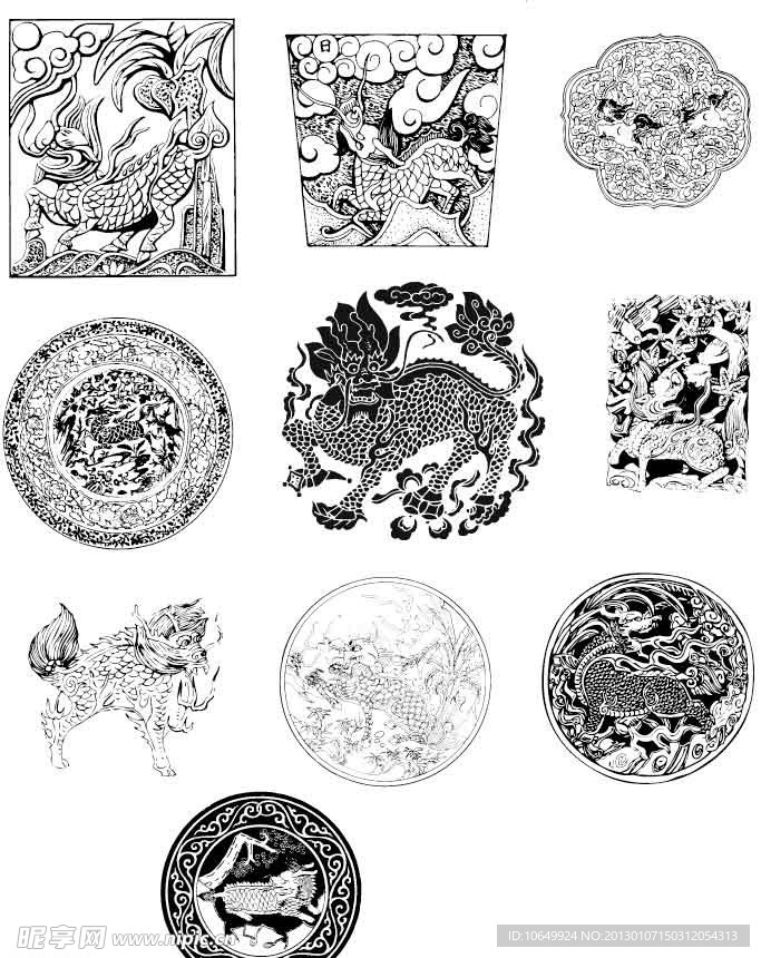 麒麟 剪纸 古典图案 传统图案