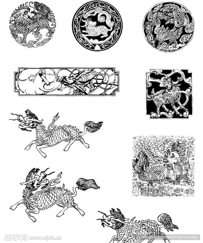 麒麟 剪纸 古典图案 传统图案