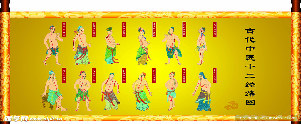 古代中医十二经络图
